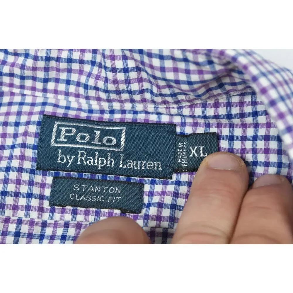 Polo Ralph Lauren Stanton Shirt Mens XL Purple Blue Check Long Sleeve Button-Up